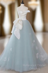 A-Line Blue Tulle Lace Applique Long Semi Formal Prom Dress, Blue Long Formal Dress